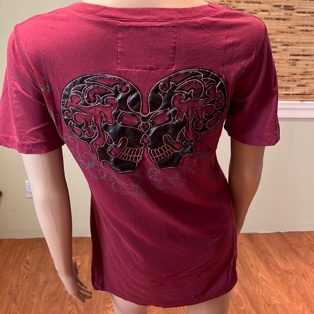 Travis Walker Graphic T-shirt With Genuine Leather Skulls Size L